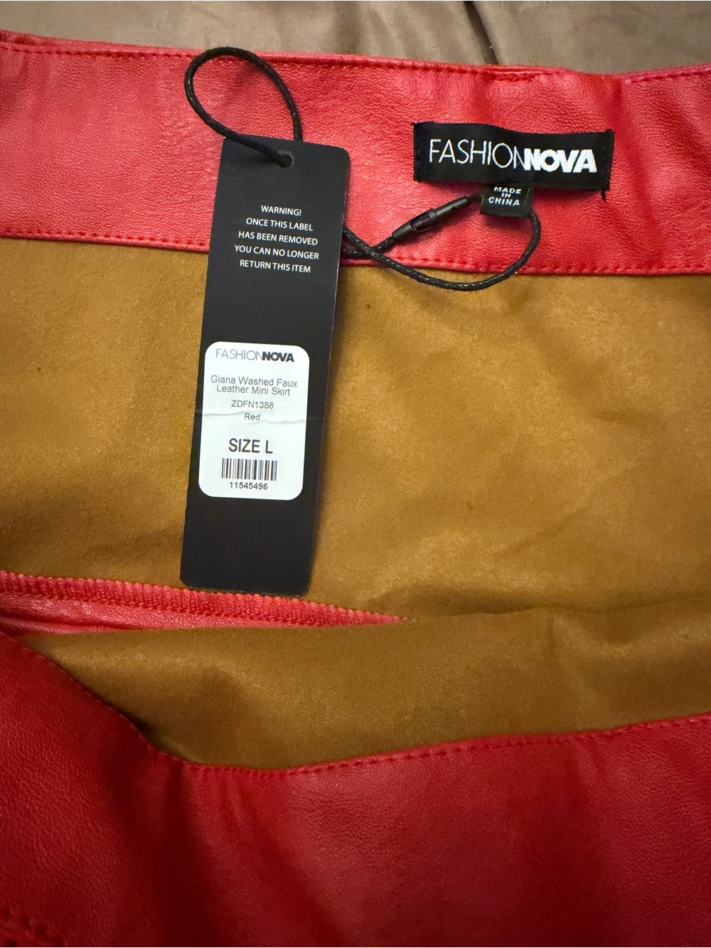 Fashion Nova Red Pleated Faux Leather Mini Skirt with Studded Belt - Picture 4 of 10